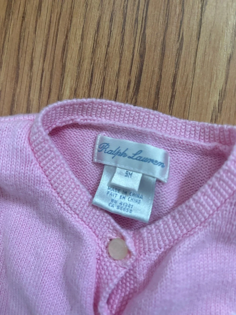 Ralph Lauren Light Pink Knit Cardigan with Ruffle Hem